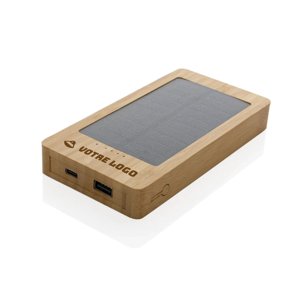 batterie portable solaire en bambou personnalisable